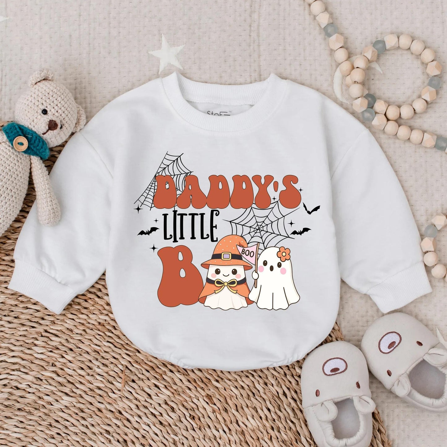 Daddy's Little Boo Bubble Romper Retro Bodysuit Spooky Babe Halloween Outfit Infant First Halloween Ghost Design Comfortable Cotton