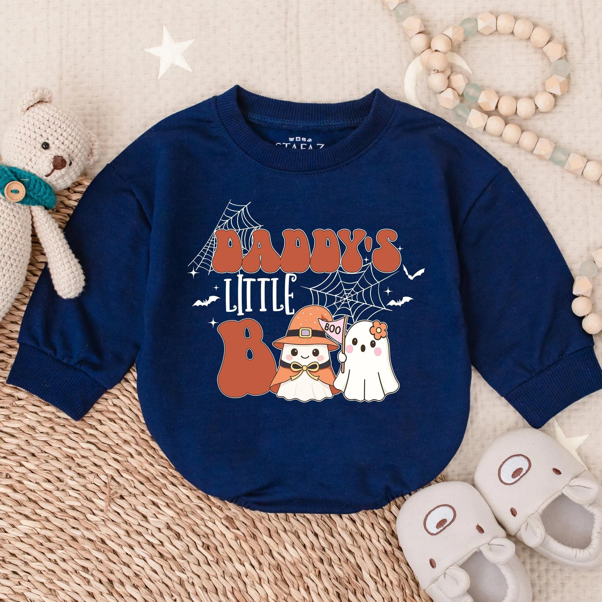 Daddy's Little Boo Bubble Romper Retro Bodysuit Spooky Babe Halloween Outfit Infant First Halloween Ghost Design Comfortable Cotton