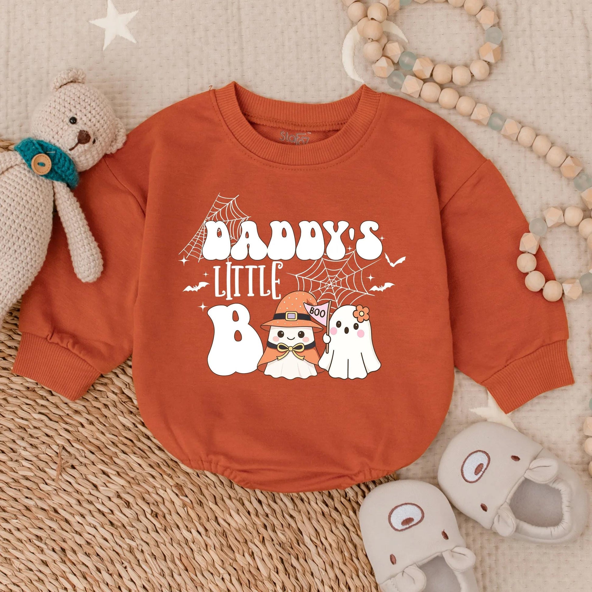 Daddy's Little Boo Bubble Romper Retro Bodysuit Spooky Babe Halloween Outfit Infant First Halloween Ghost Design Comfortable Cotton