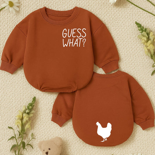 Guess What Chicken Butt Baby Romper Funny Baby Bodysuit White Chicken Silhouette Gender Neutral Outfit Cute Baby Shower Gift Double Sided