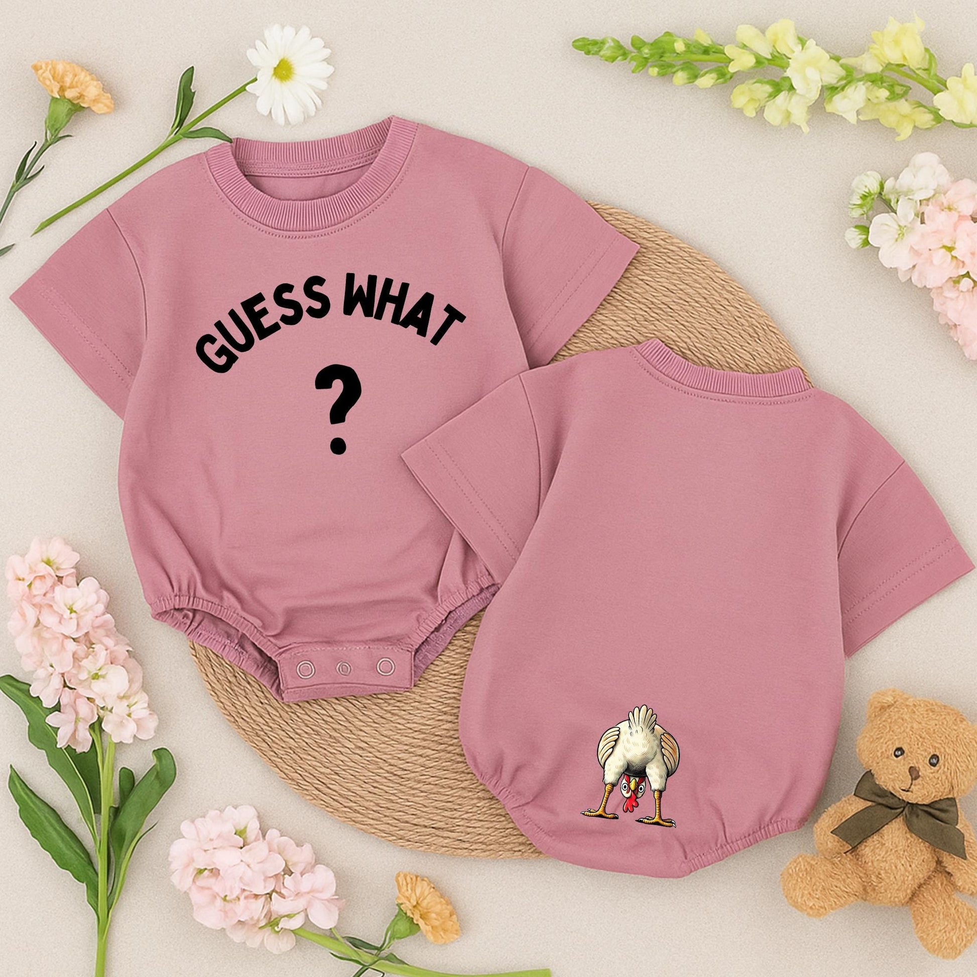 Guess What Chicken Butt Baby Romper Funny Bodysuit, Gender Neutral, Baby Shower Gift, Whimsical Chicken Design, Newborn Outfit