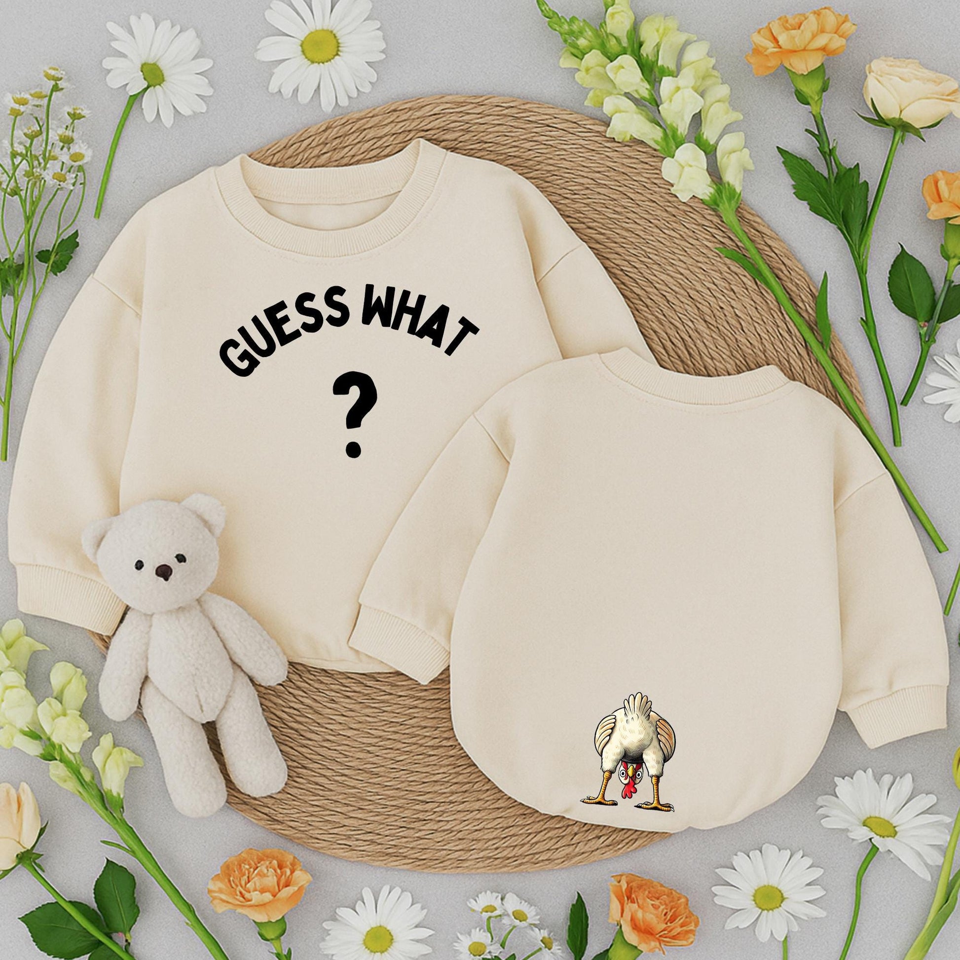 Guess What Chicken Butt Baby Romper Funny Bodysuit, Gender Neutral, Baby Shower Gift, Whimsical Chicken Design, Newborn Outfit