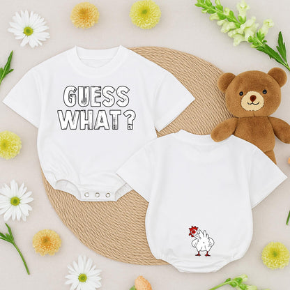 Guess What Chicken Butt Funny Baby Romper Gender Neutral Newborn Outfit Cute Baby Shower Gift Double Sided