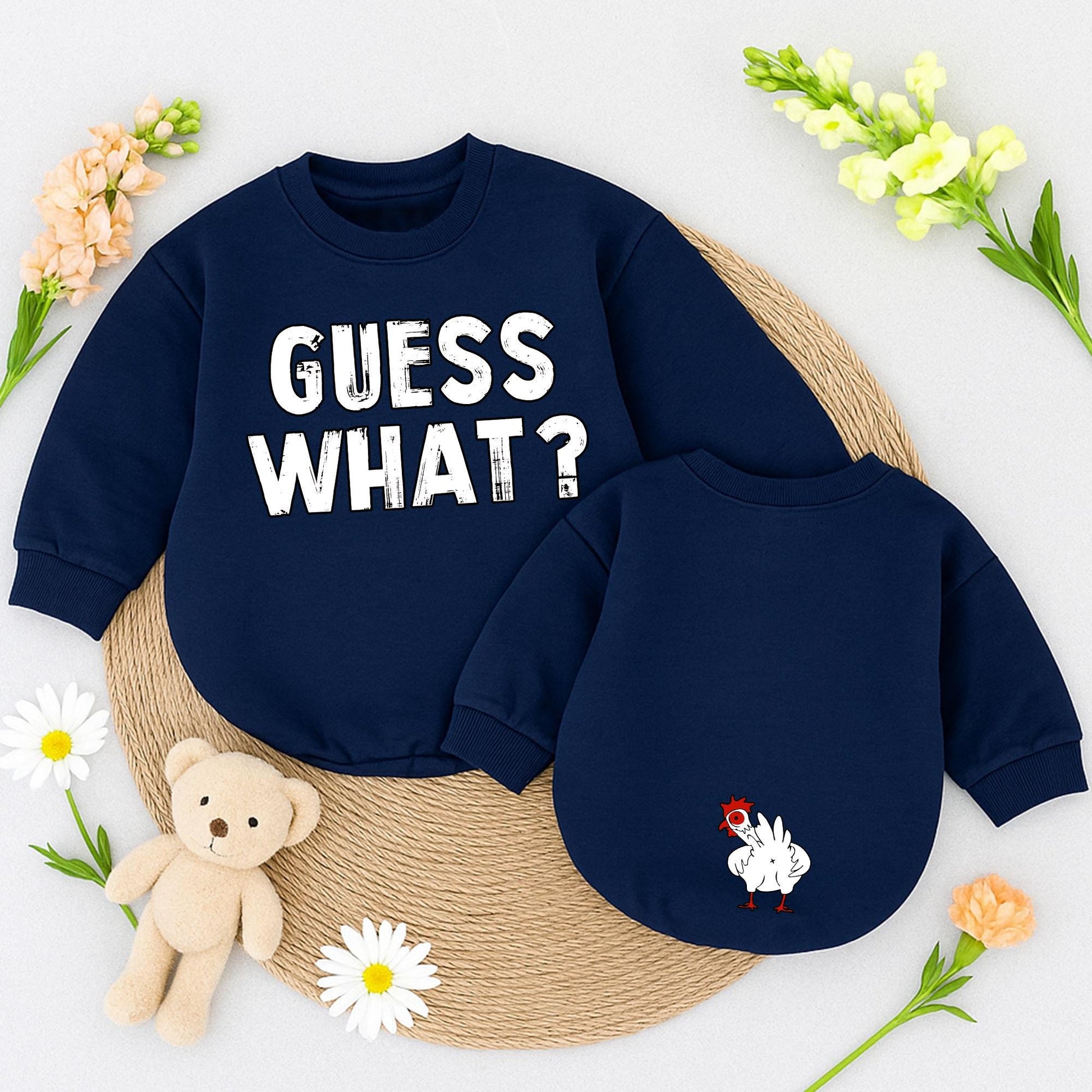 Guess What Chicken Butt Funny Baby Romper Gender Neutral Newborn Outfit Cute Baby Shower Gift Double Sided
