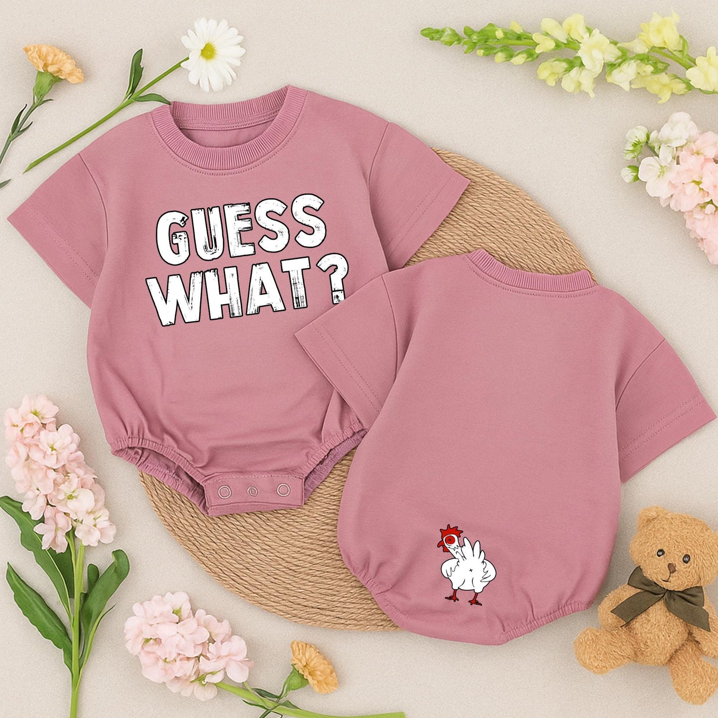 Guess What Chicken Butt Funny Baby Romper Gender Neutral Newborn Outfit Cute Baby Shower Gift Double Sided