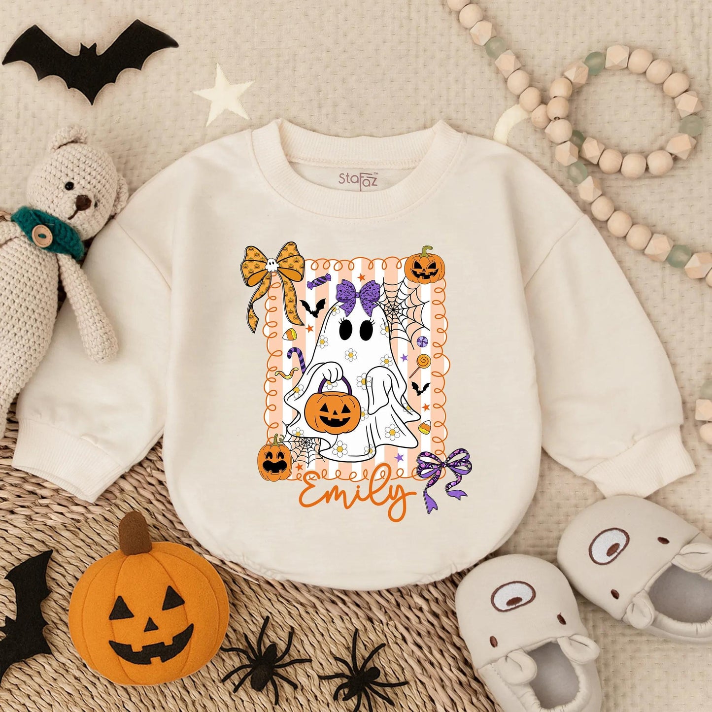 Custom Spooky Baby Boo Romper Cute Scary Halloween Costume for Baby Girl First Halloween Bodysuit Toddler Creepy Clothes