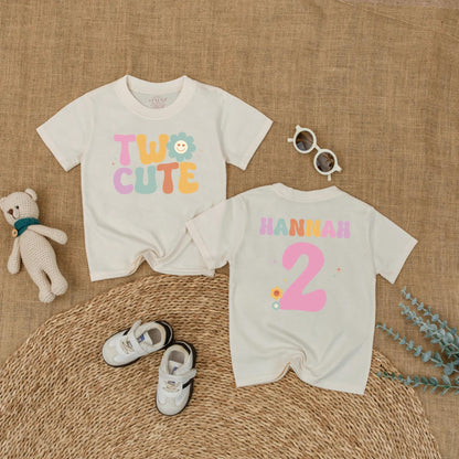 Groovy Two Cute Birthday Girl Shirt Personalized for Her 2nd Birthday Party Outfit Custom Gift Idea
