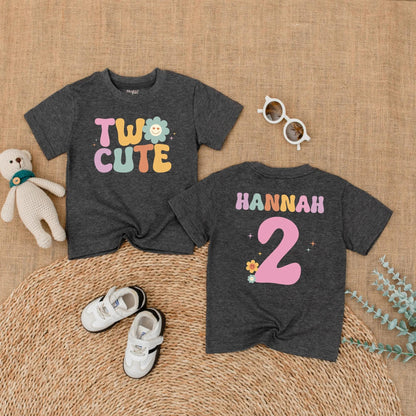 Groovy Two Cute Birthday Girl Shirt Personalized for Her 2nd Birthday Party Outfit Custom Gift Idea