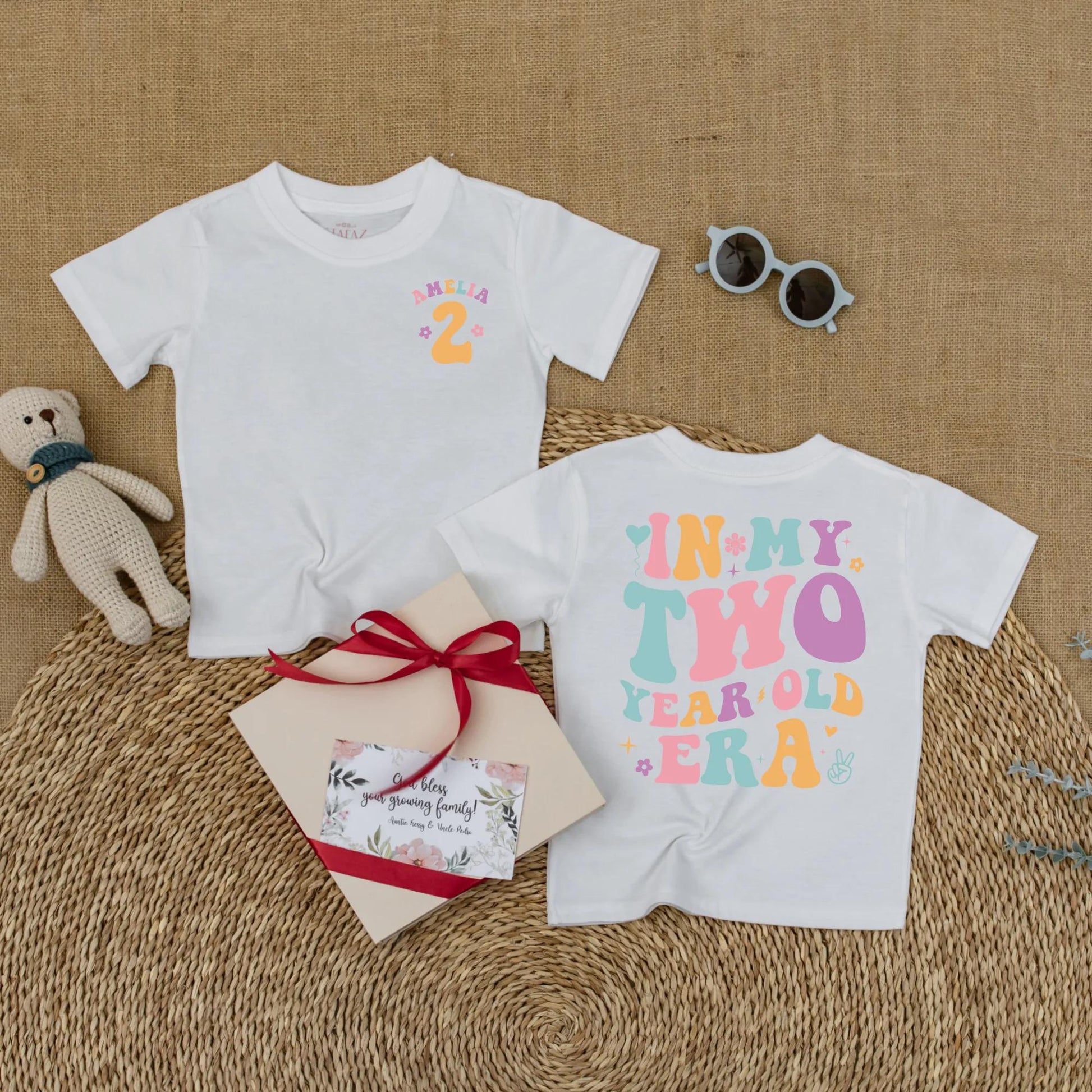Personalized In My Two Year Old Era Baby Shirt Custom Toddler Girl Birthday Outfit Whimsical Retro Floral Star Party Gift