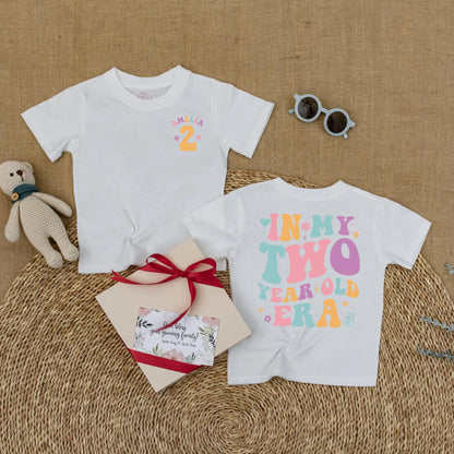 Personalized In My Two Year Old Era Baby Shirt Custom Toddler Girl Birthday Outfit Whimsical Retro Floral Star Party Gift