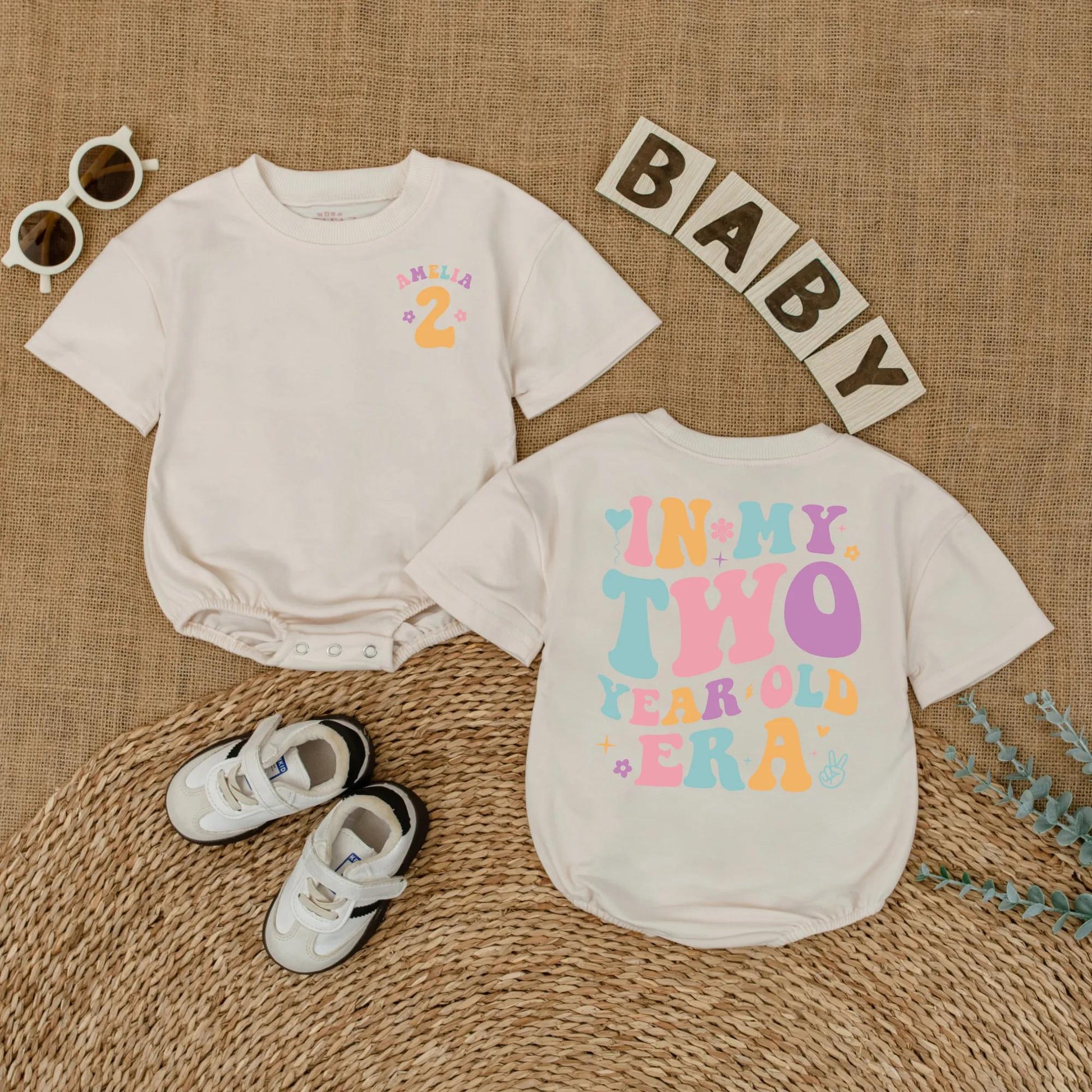 Personalized In My Two Year Old Era Baby Shirt Custom Toddler Girl Birthday Outfit Whimsical Retro Floral Star Party Gift