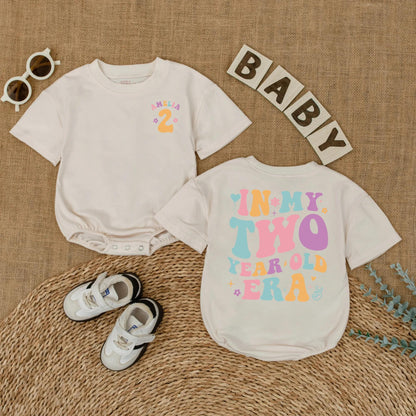 Personalized In My Two Year Old Era Baby Shirt Custom Toddler Girl Birthday Outfit Whimsical Retro Floral Star Party Gift