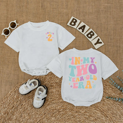 Personalized In My Two Year Old Era Baby Shirt Custom Toddler Girl Birthday Outfit Whimsical Retro Floral Star Party Gift
