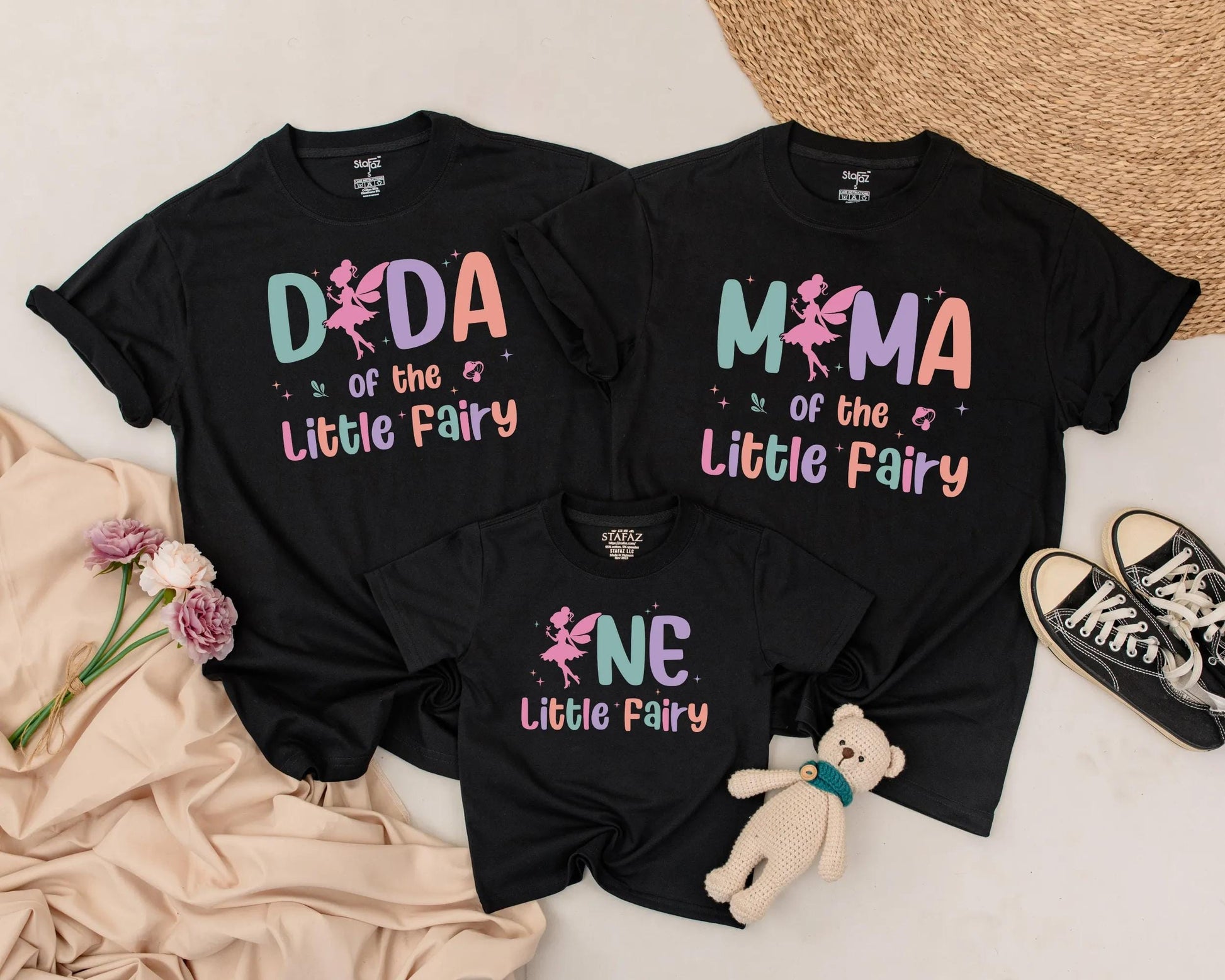 One Little Fairy Matching Family Shirts First Birthday Celebration Outfits for Mommy and Me Dad Baby Girl Comfortable Tees