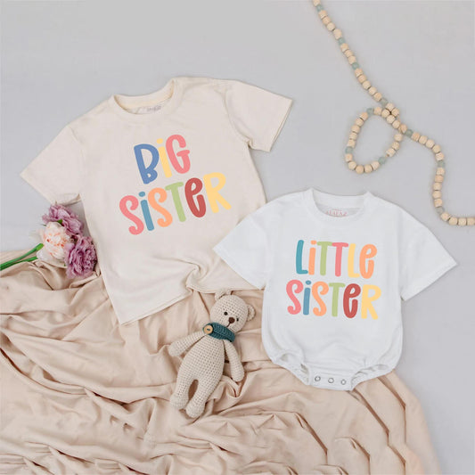 Retro Big Sister Little Sister Shirts Adorable Big Sis Little Sis Matching Family Outfits Cute Sibling Gift Idea Comfortable Cotton Tee