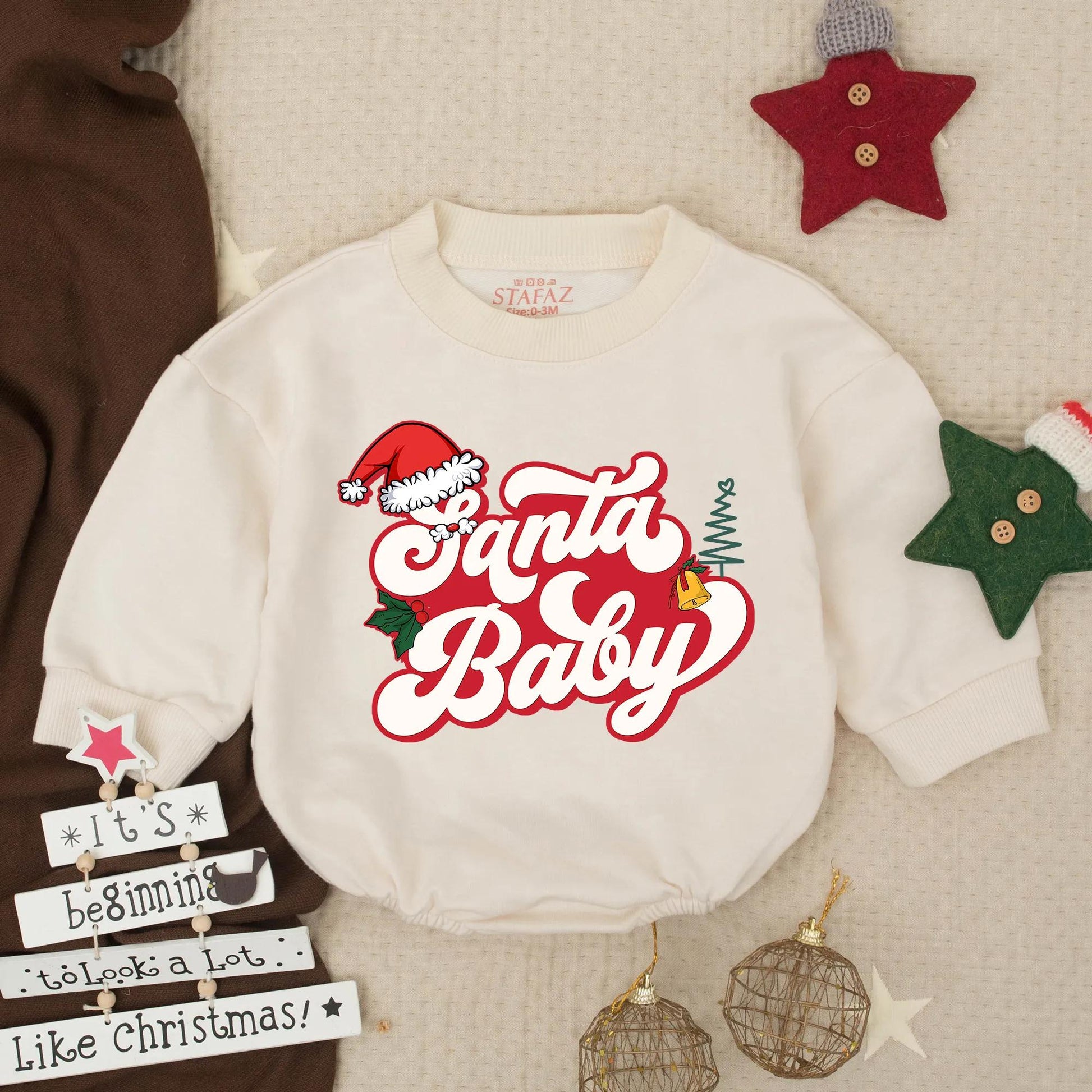 Santa Baby Romper: Retro Christmas Outfit for Baby Girl or Boy, Holiday Infant Bodysuit, Fun Xmas Toddler Clothes, Winter Pullover, Gift Idea 138 chars