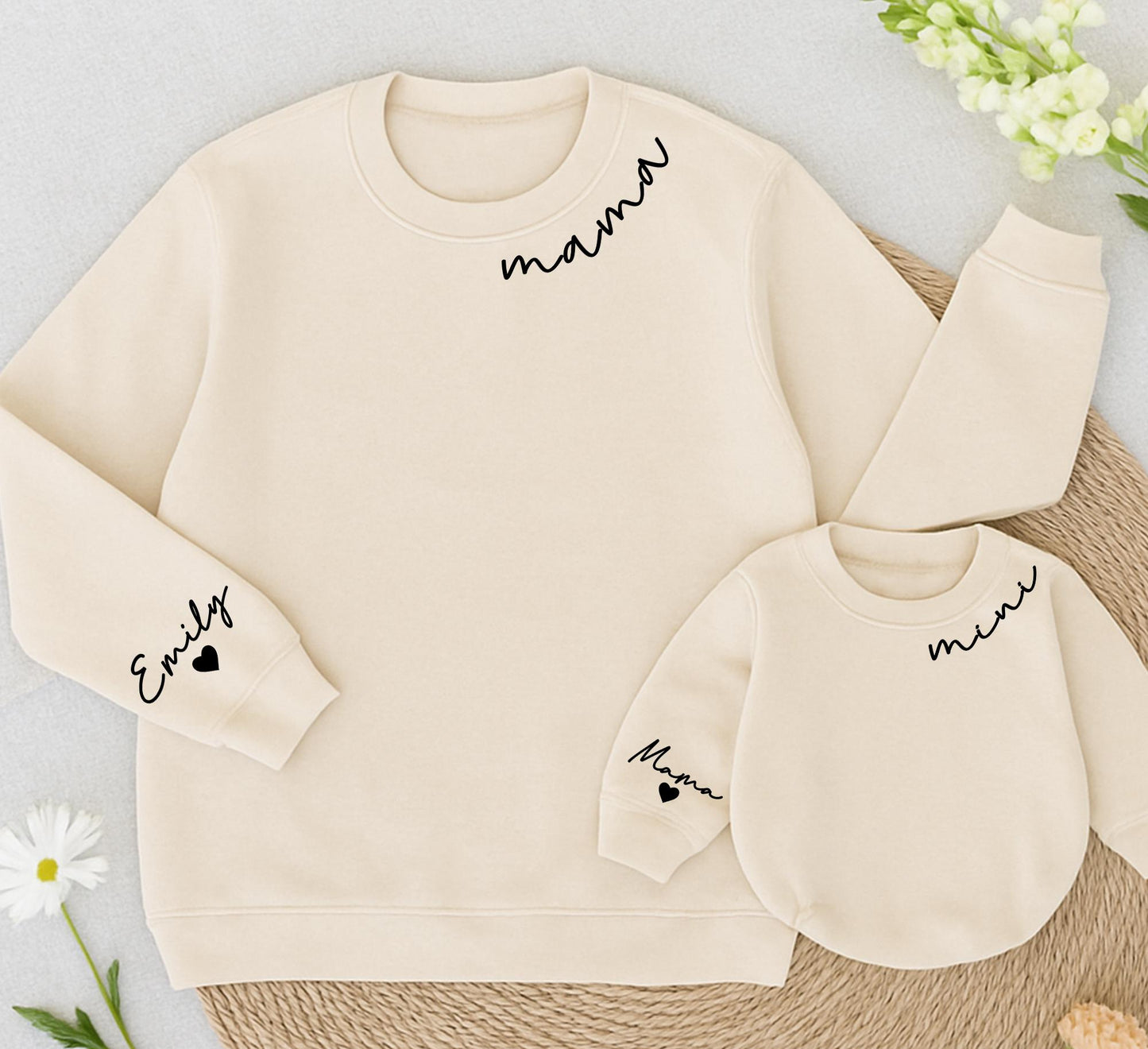 Matching Mama & Mini Sweatshirts, Script Design, Mom & Daughter Outfits, Comfortable Family Matching Gifts