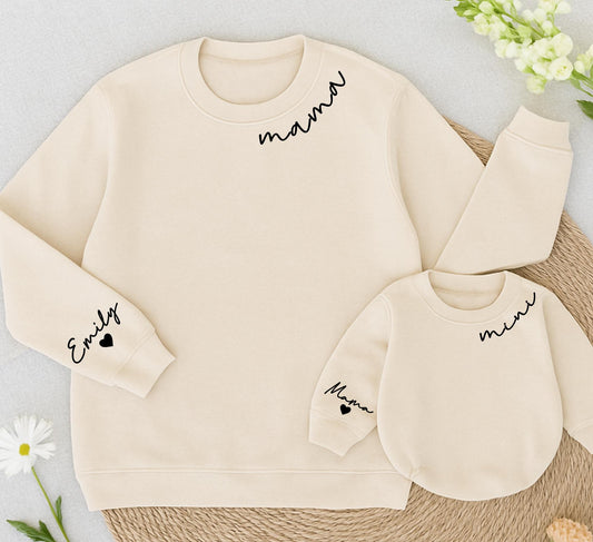 Matching Mama & Mini Sweatshirts, Script Design, Mom & Daughter Outfits, Comfortable Family Matching Gifts