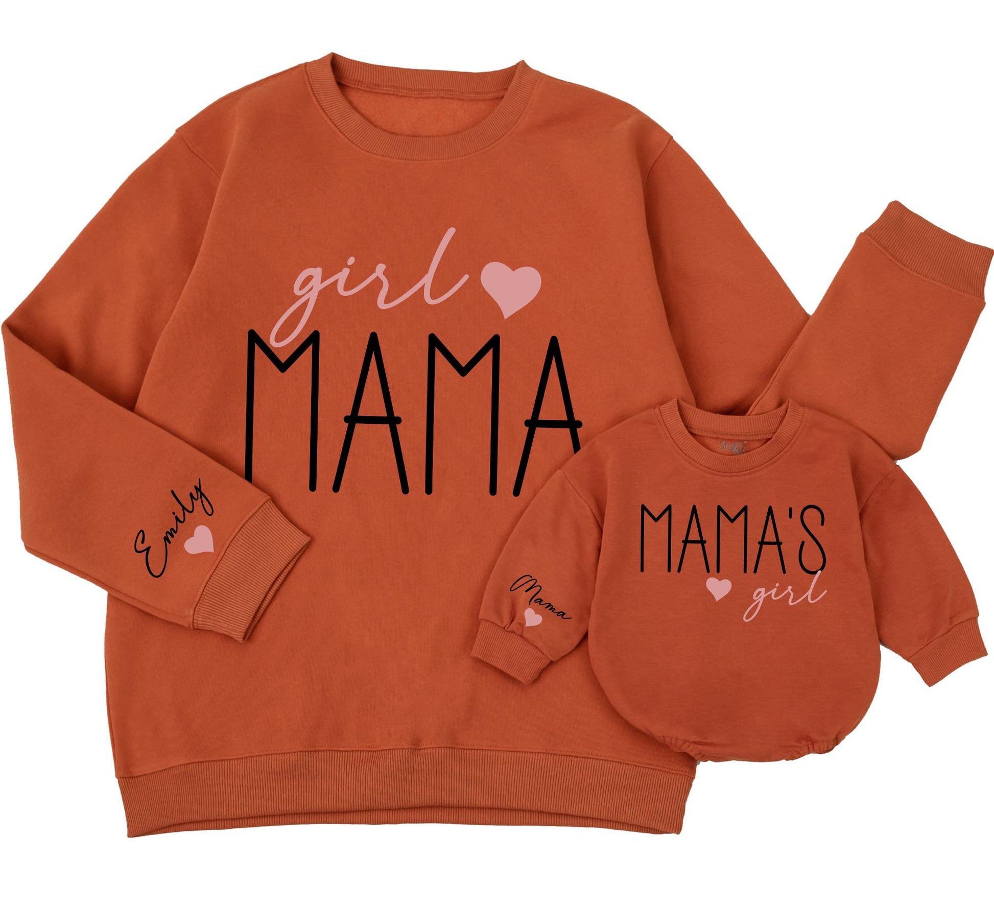 Custom Mama and Girl Matching Sweatshirt Romper Set for Mom and Baby Daughter Pink Heart Detail Cozy Christmas Gift for Her