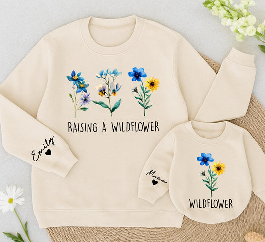 Matching Mama & Mini Wildflower Sweatshirt Outfits, Baby Romper Shower Gift for New Mom - Floral Family Clothes