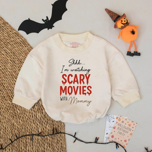 Shh I'm Watching Scary Movies With Mommy Baby Romper Halloween Horror Movie Lover Gift Infant