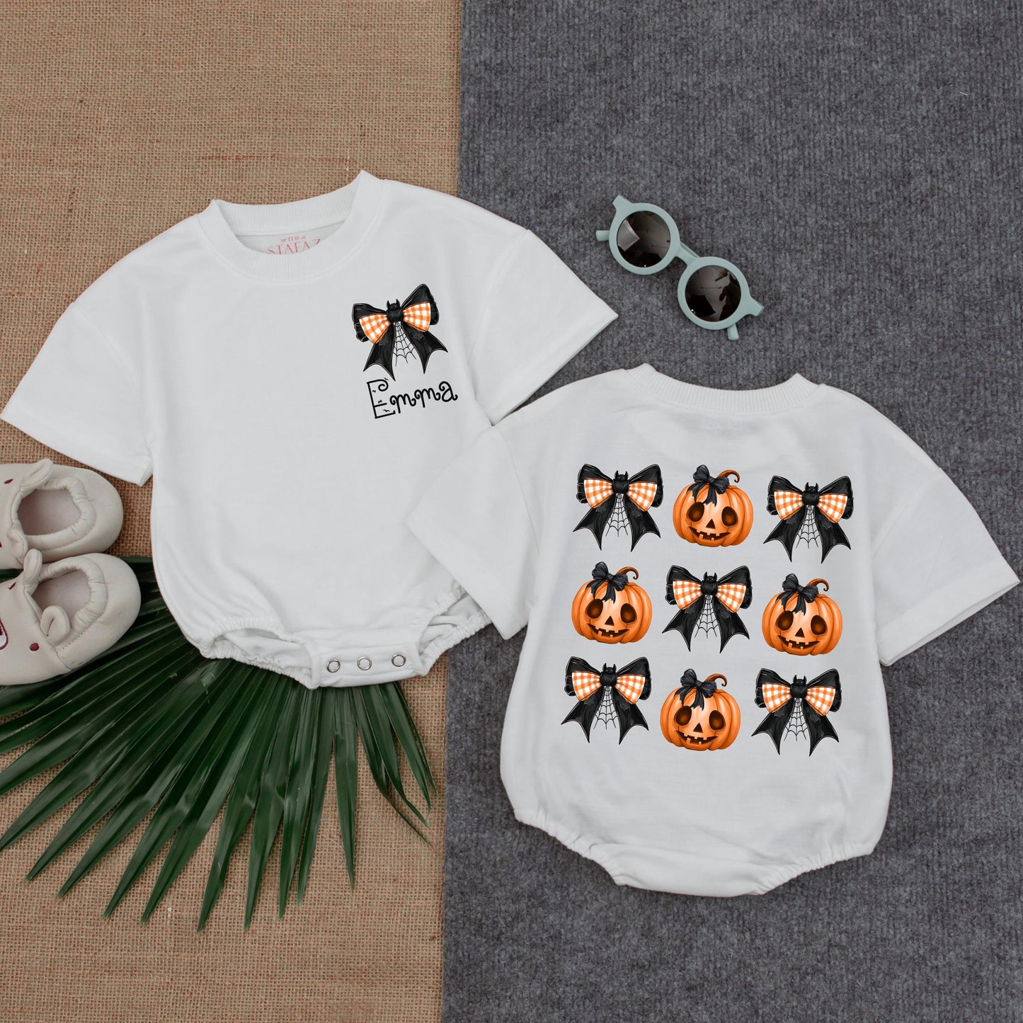 Spooky Spider Halloween Bubble Romper for Baby Girl Toddler | Pumpkin Outfit Spooky Season Fall Clothes Baby Gift Idea