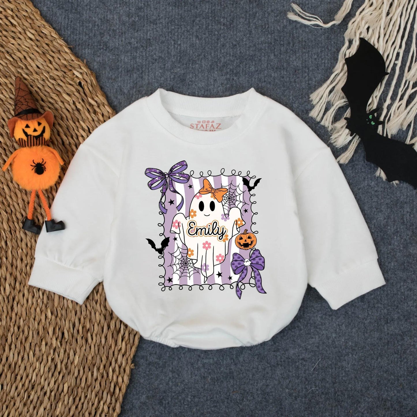 Spooky Boo Baby Romper Personalized First Halloween Outfit Oversized Infant Bodysuit Custom Spooky Season Costume Baby Halloween Gift