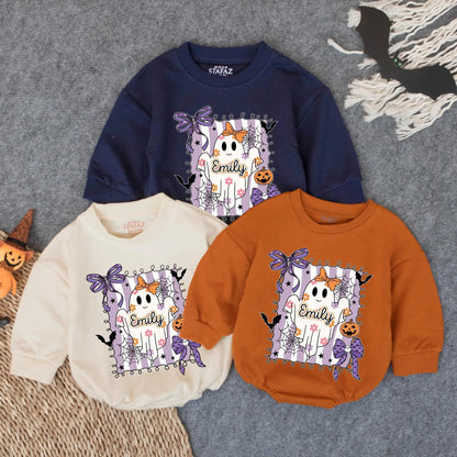 Spooky Boo Baby Romper Personalized First Halloween Outfit Oversized Infant Bodysuit Custom Spooky Season Costume Baby Halloween Gift