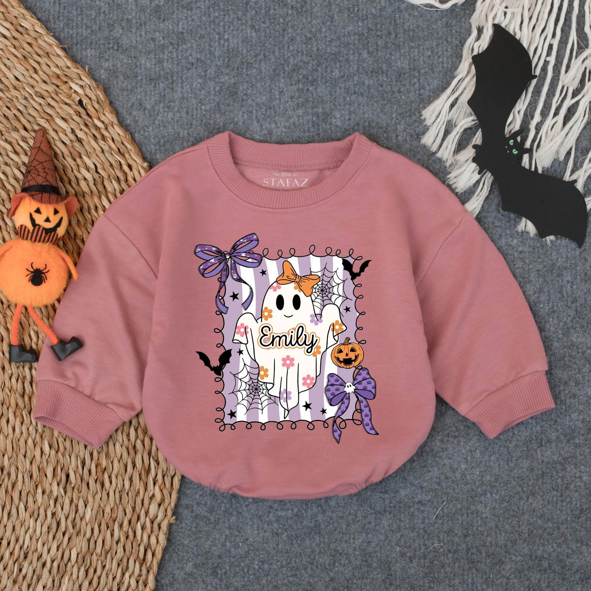 Spooky Boo Baby Romper Personalized First Halloween Outfit Oversized Infant Bodysuit Custom Spooky Season Costume Baby Halloween Gift
