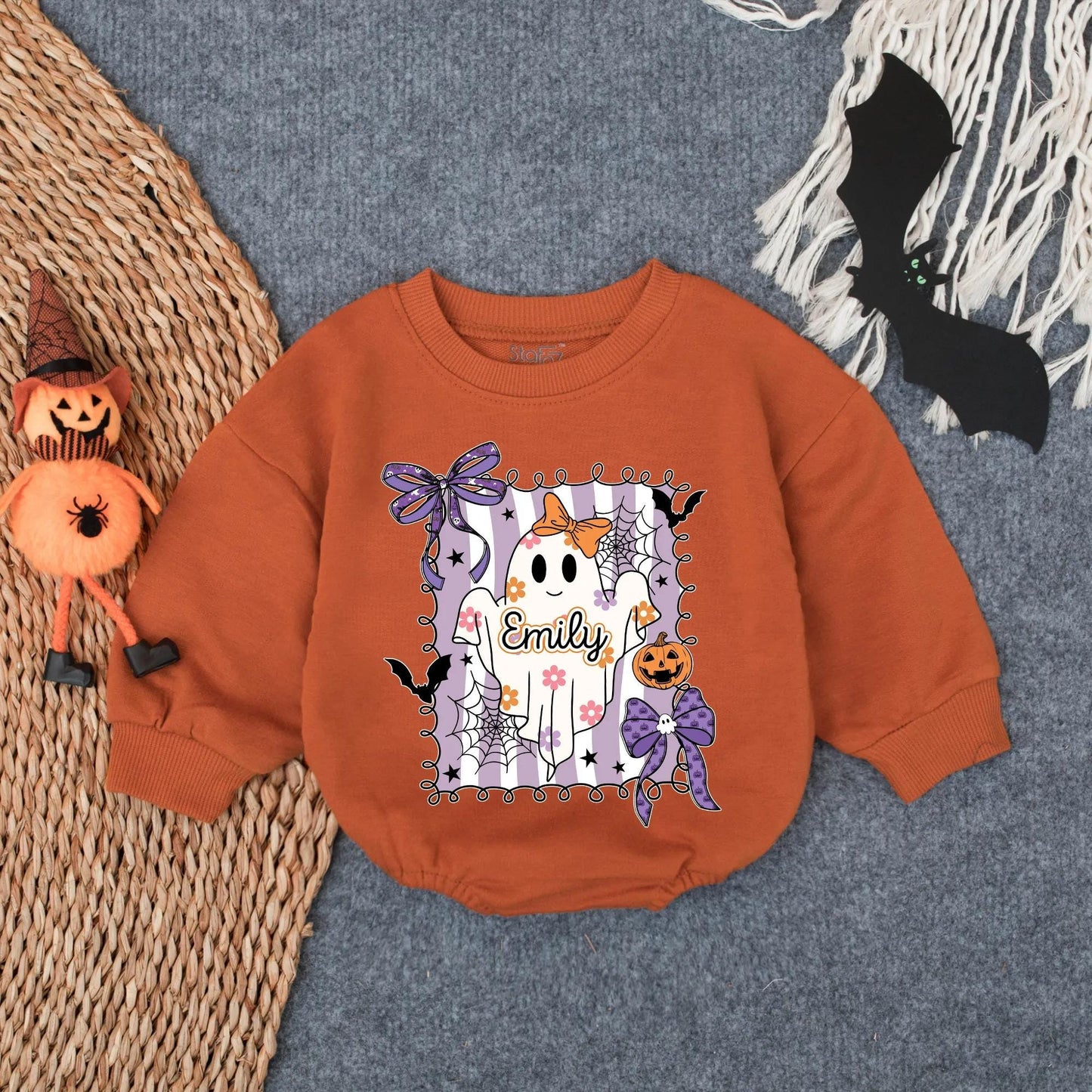 Spooky Boo Baby Romper Personalized First Halloween Outfit Oversized Infant Bodysuit Custom Spooky Season Costume Baby Halloween Gift
