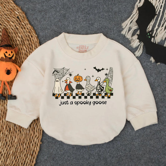 Spooky Goose First Halloween Baby Romper Oversized Infant Bodysuit Cute Fall Toddler Outfit Funny Goose Costume