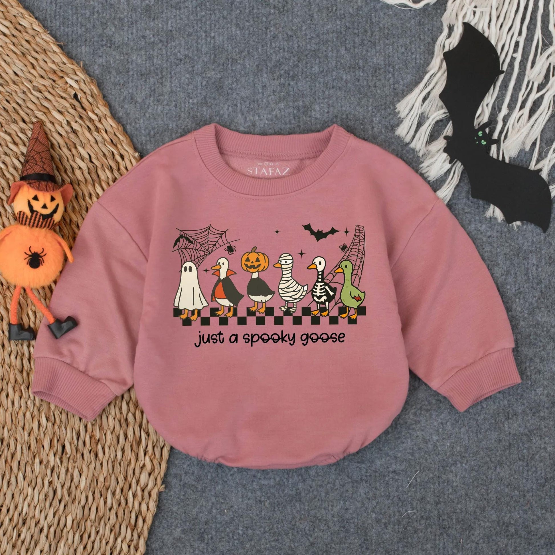 Spooky Goose First Halloween Baby Romper Oversized Infant Bodysuit Cute Fall Toddler Outfit Funny Goose Costume