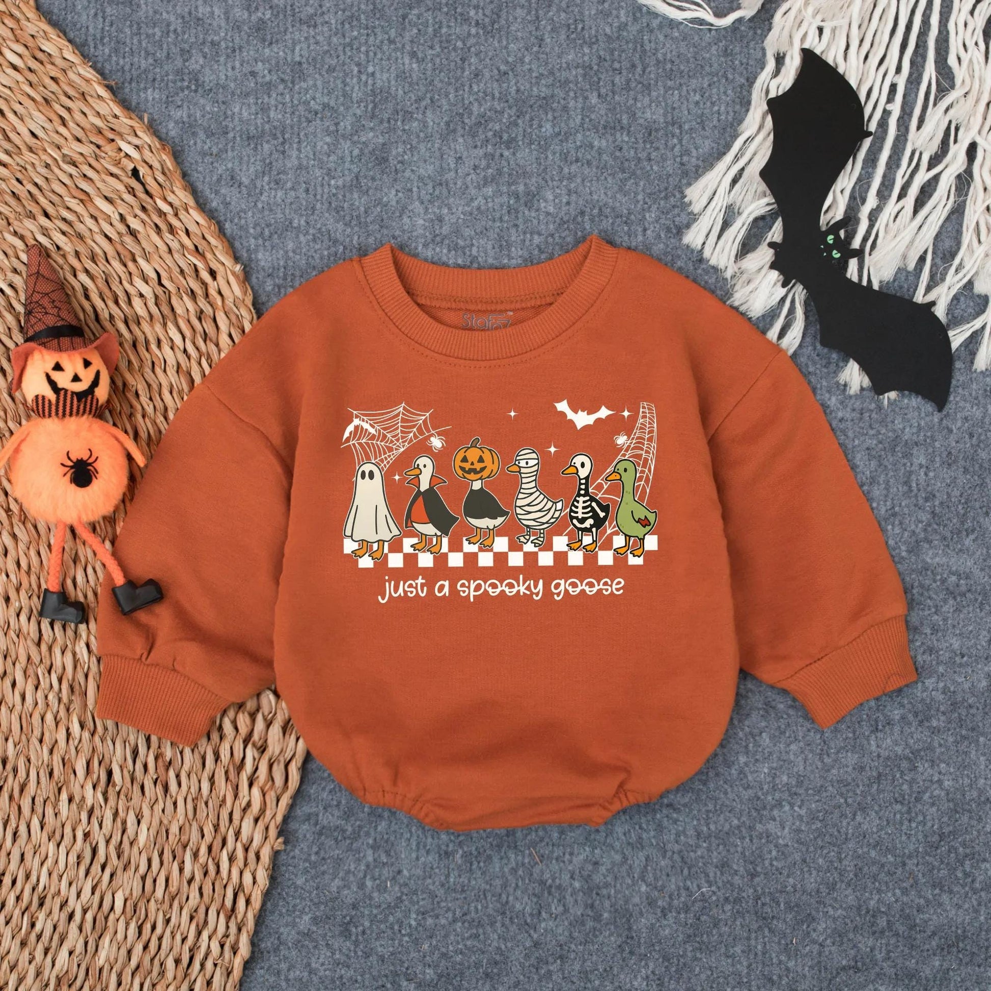 Spooky Goose First Halloween Baby Romper Oversized Infant Bodysuit Cute Fall Toddler Outfit Funny Goose Costume