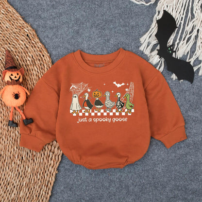 Spooky Goose First Halloween Baby Romper Oversized Infant Bodysuit Cute Fall Toddler Outfit Funny Goose Costume