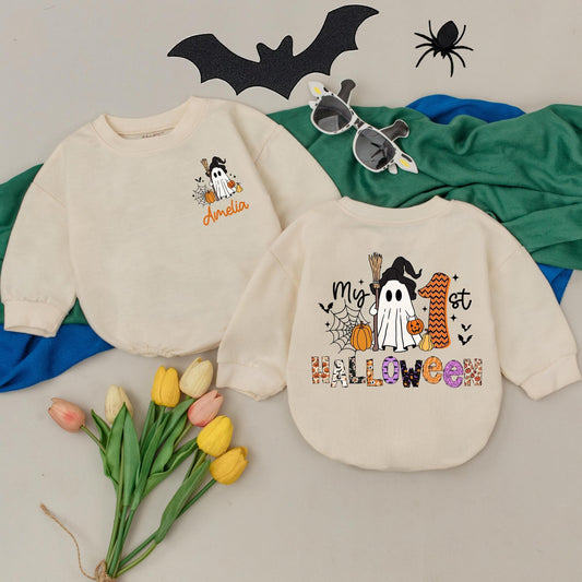 Personalized My First Halloween One Spooky Dude Baby Romper Custom Name Infant Bodysuit Soft Cotton Spooky Season Boo Apparel Gift Idea