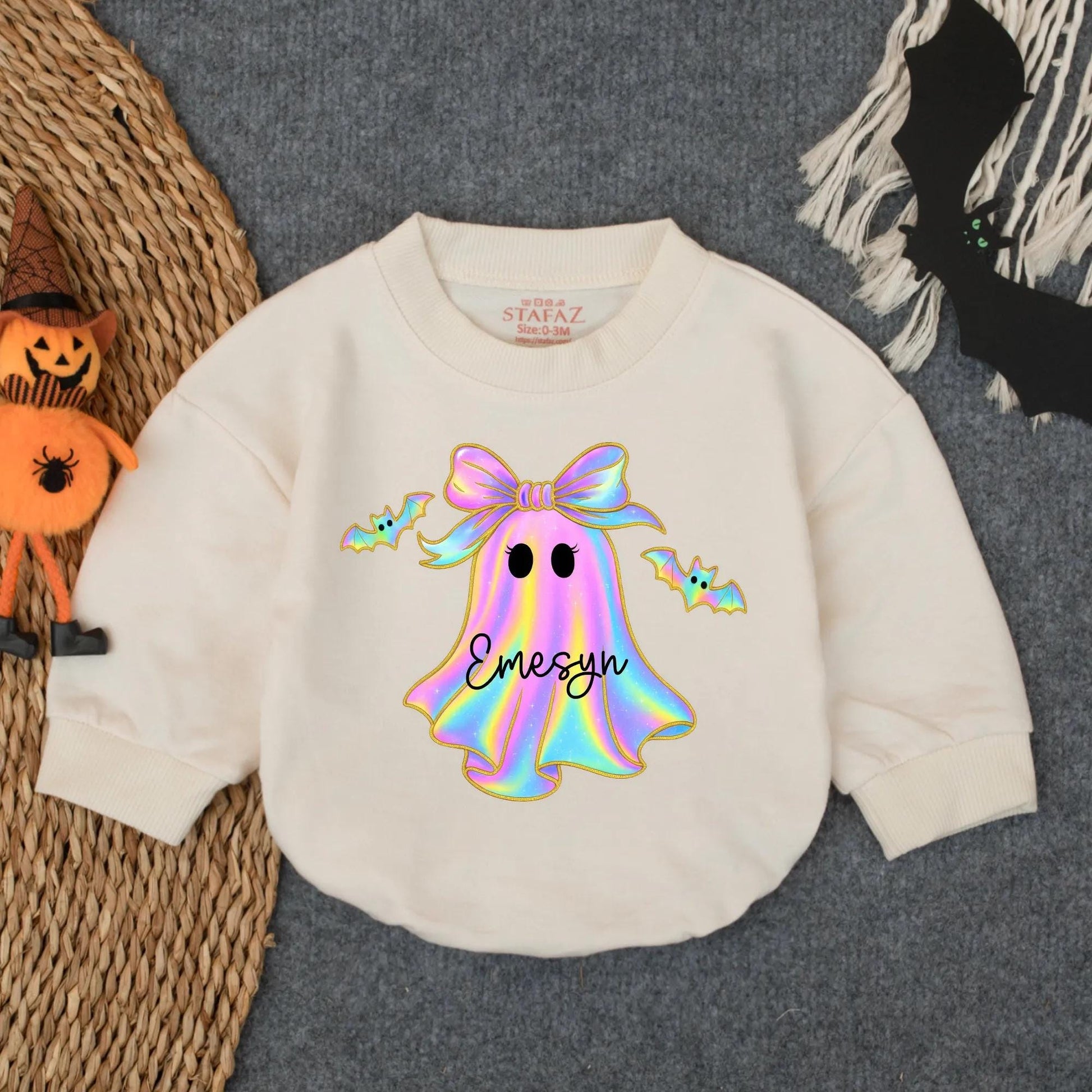 Customized Iridescent Boo Baby Romper First Halloween Outfit Oversized Infant Bodysuit Spooky Season Baby Halloween Gift