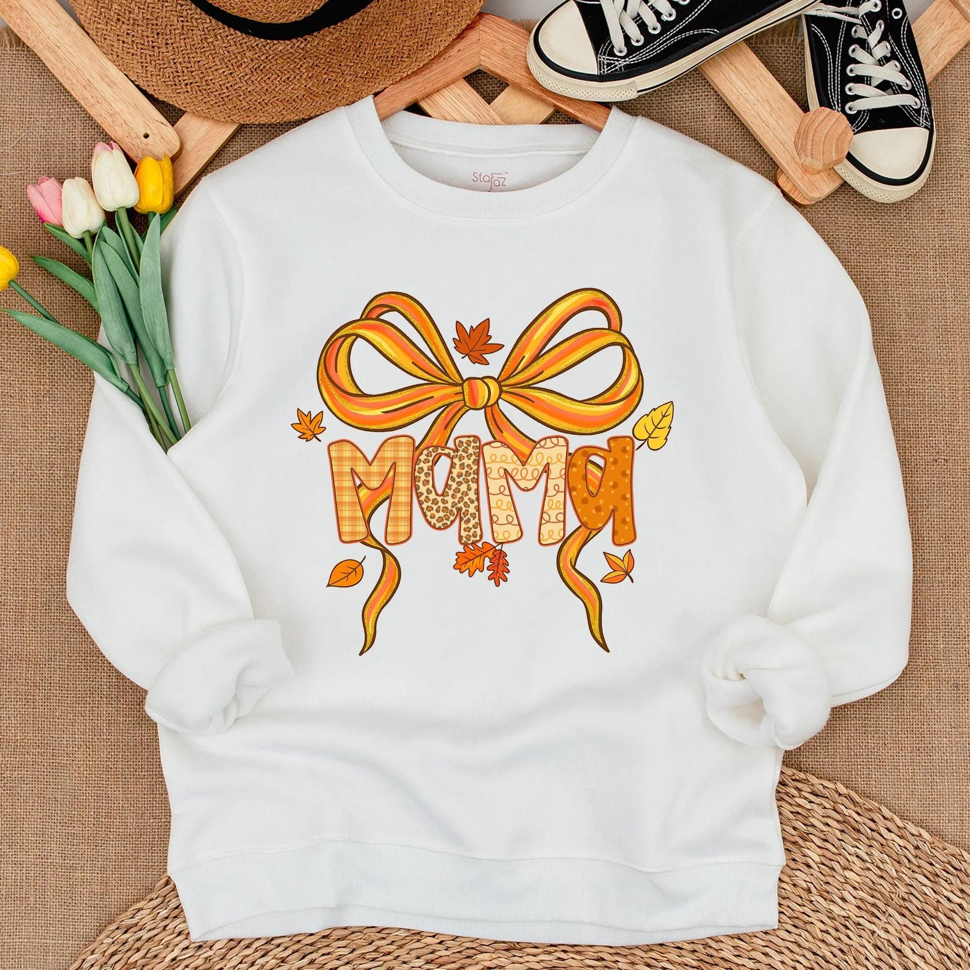 Mama & Mini Fall Bow Sweatshirts, Matching Mommy and Me Outfits, Autumn Leopard Print Sweaters, Thanksgiving Outfit, Mom and Baby Gifts 138 chars