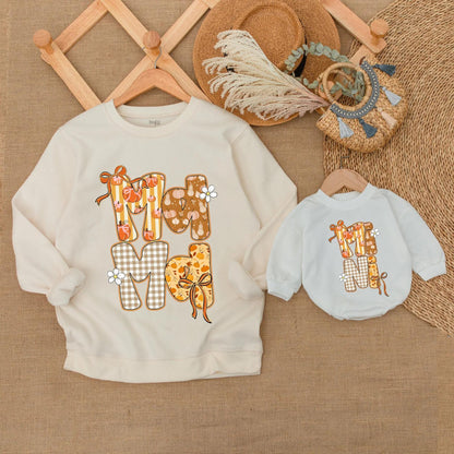 Cozy Mommy and Me Fall Sweatshirts with Sparkly Autumn Pumpkin Design, Soft Thanksgiving Mom Baby Outfits and Mother Daughter Sweaters