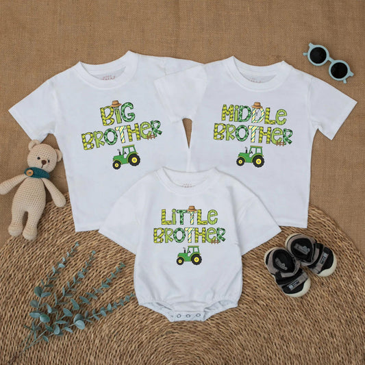 Big Brother Little Brother Matching Tractor Shirts Sibling Farm Outfit Pregnancy Announcement New Baby Toddler Boy Custom Gift