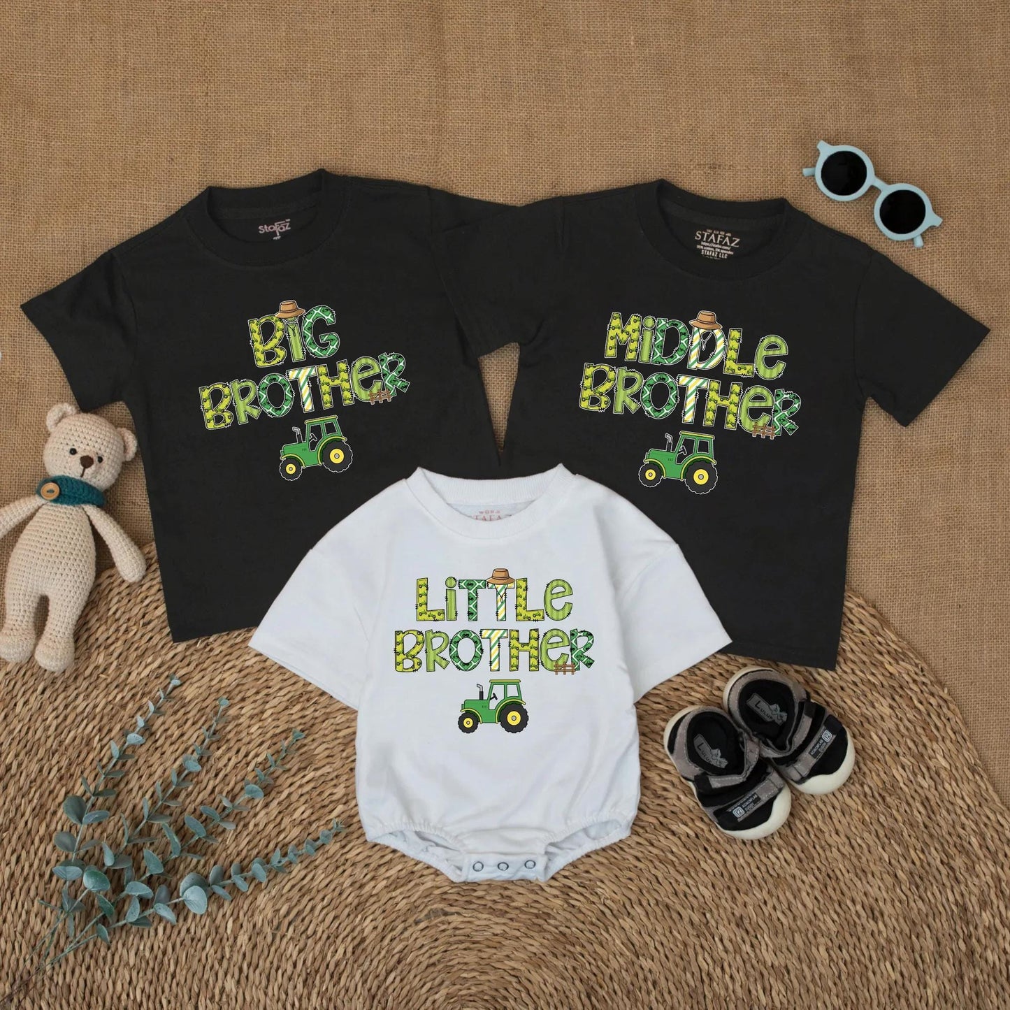 Big Brother Little Brother Matching Tractor Shirts Sibling Farm Outfit Pregnancy Announcement New Baby Toddler Boy Custom Gift