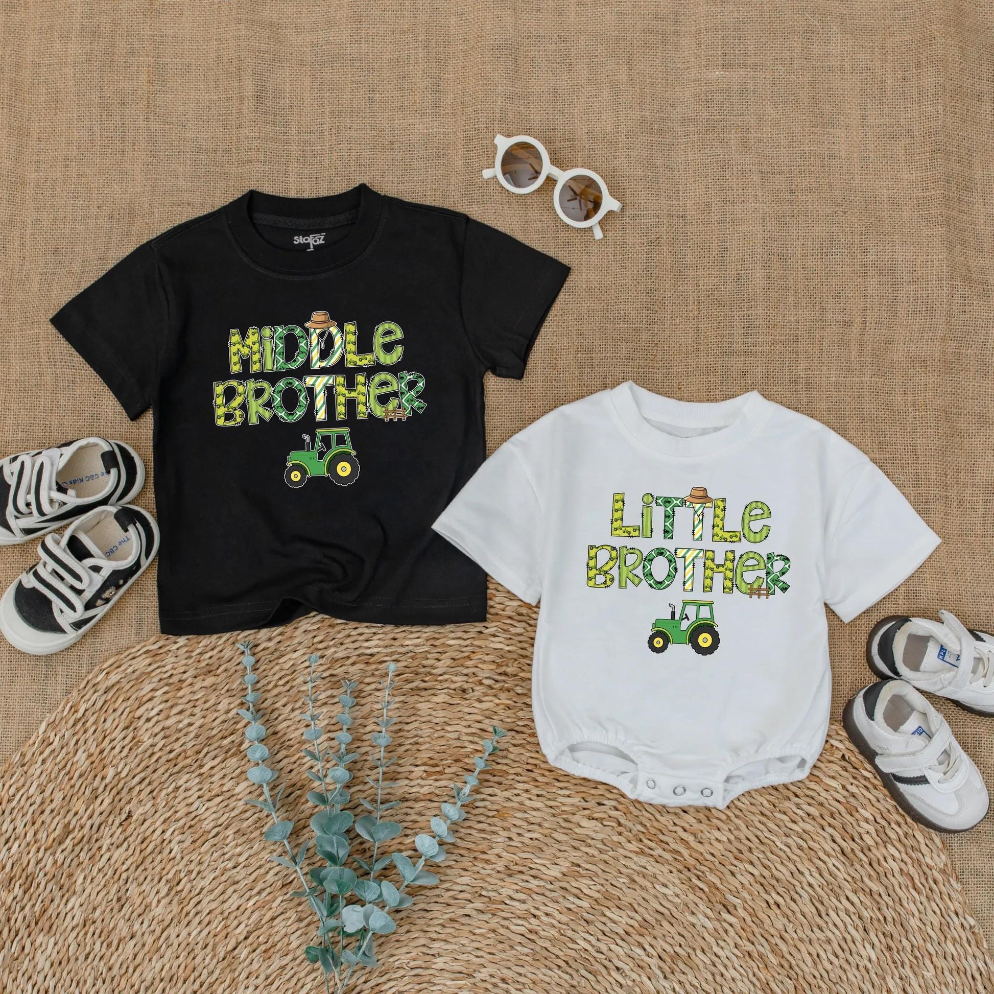Big Brother Little Brother Matching Tractor Shirts Sibling Farm Outfit Pregnancy Announcement New Baby Toddler Boy Custom Gift