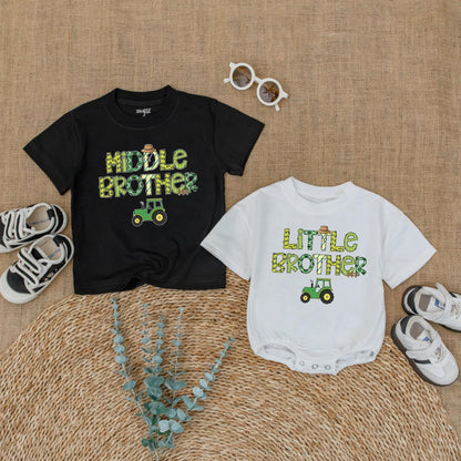 Big Brother Little Brother Matching Tractor Shirts Sibling Farm Outfit Pregnancy Announcement New Baby Toddler Boy Custom Gift