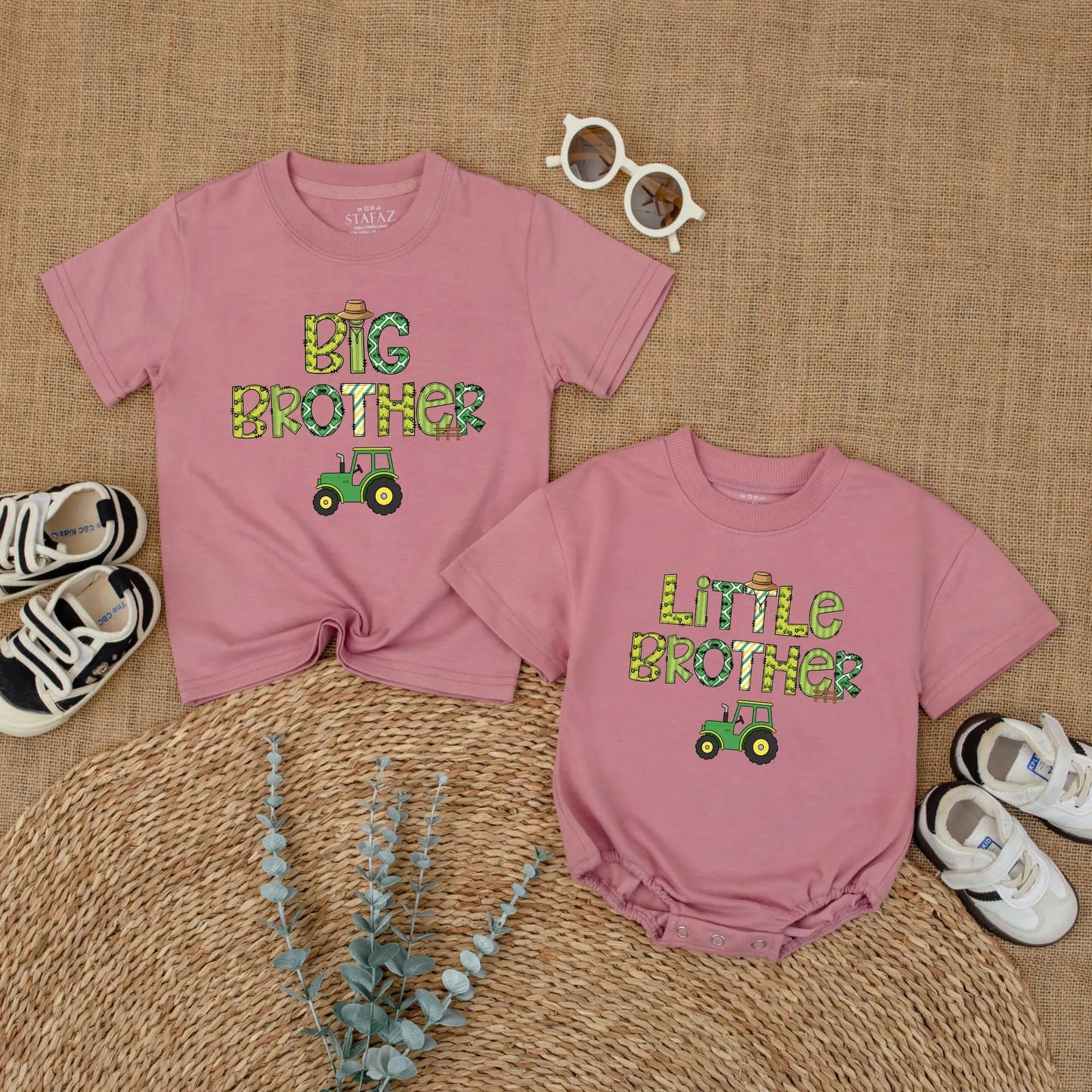 Big Brother Little Brother Matching Tractor Shirts Sibling Farm Outfit Pregnancy Announcement New Baby Toddler Boy Custom Gift