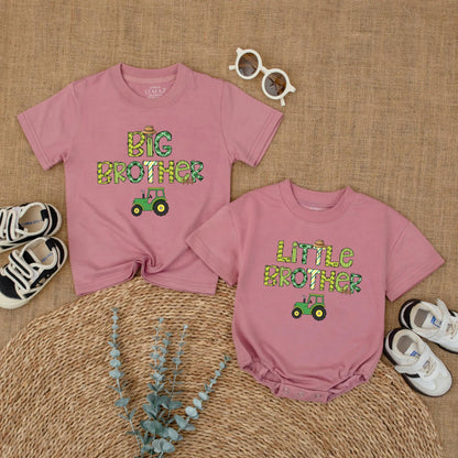 Big Brother Little Brother Matching Tractor Shirts Sibling Farm Outfit Pregnancy Announcement New Baby Toddler Boy Custom Gift