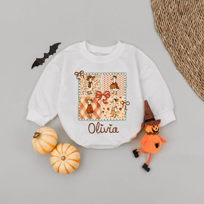 Olivia's Cozy Fall Geese Baby Romper: Pumpkin Spice & Autumn Fun! Halloween Outfit for Baby Girl, Cute Goose Design Fall Clothes