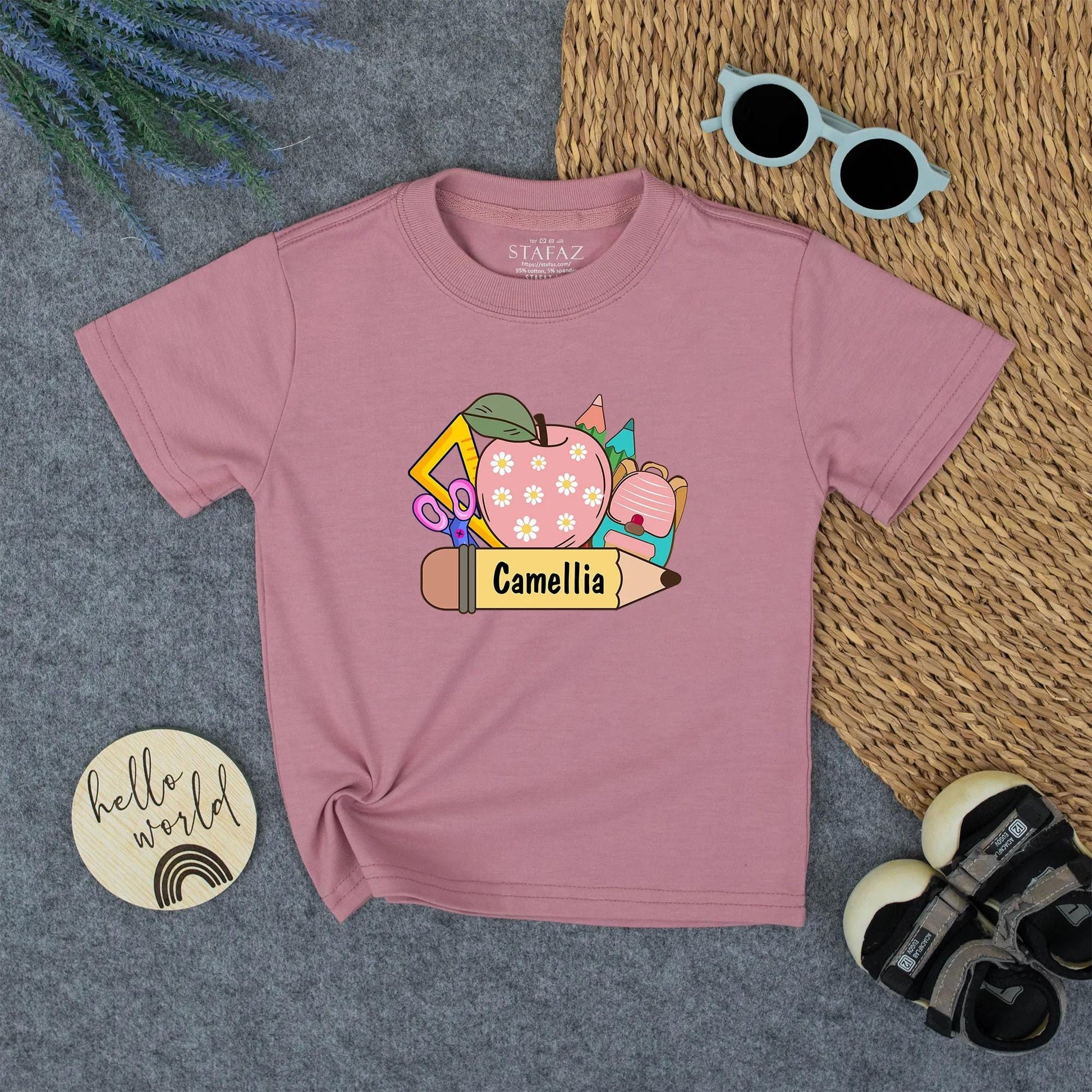 Cute Cartoon Back to School Shirt Personalized with Camellia Pencil Design First Day of School Kindergarten Toddler Youth