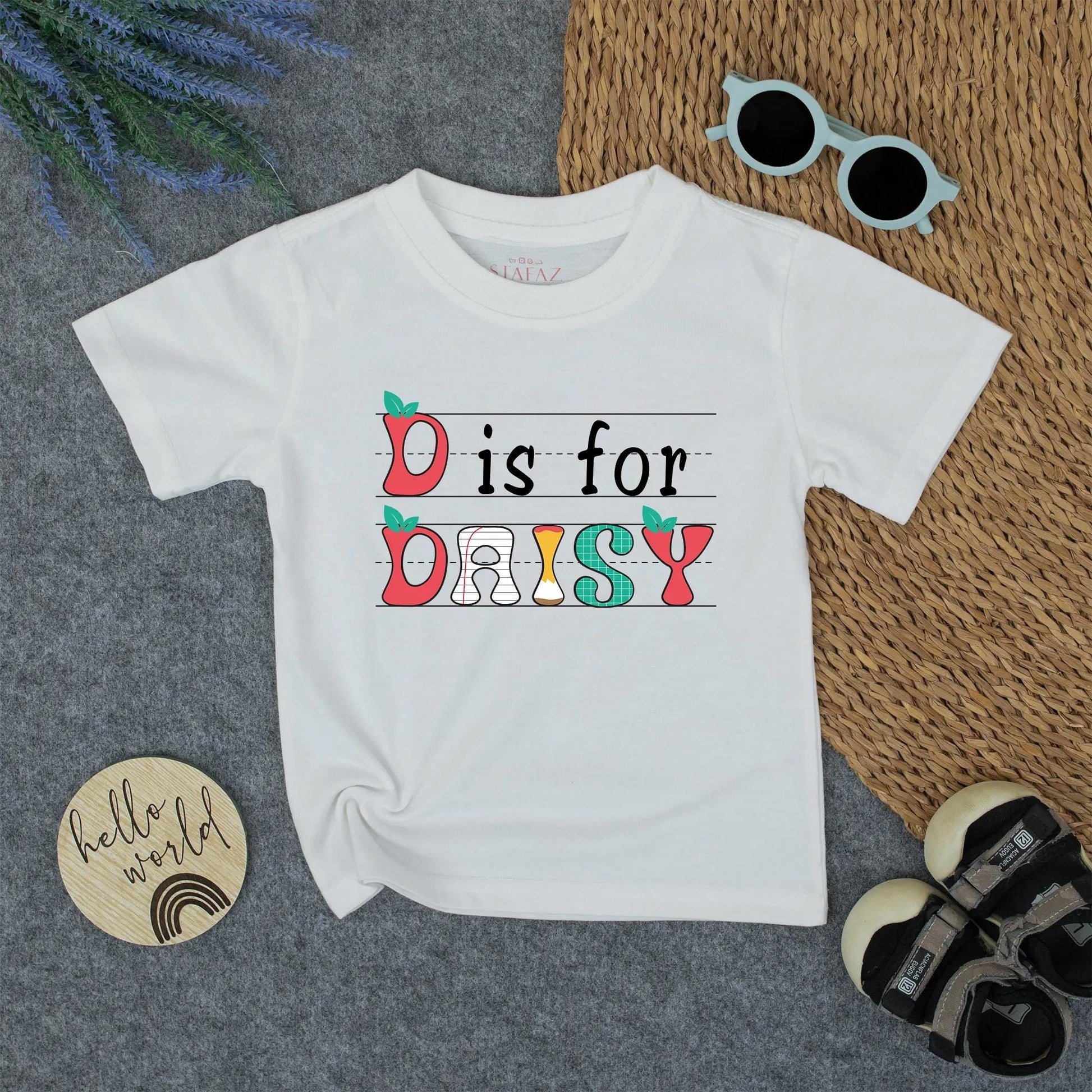 Custom Kids Name School Shirt - Back to School Tee for Toddlers & Kindergarteners with Name, Alphabet Design Cotton