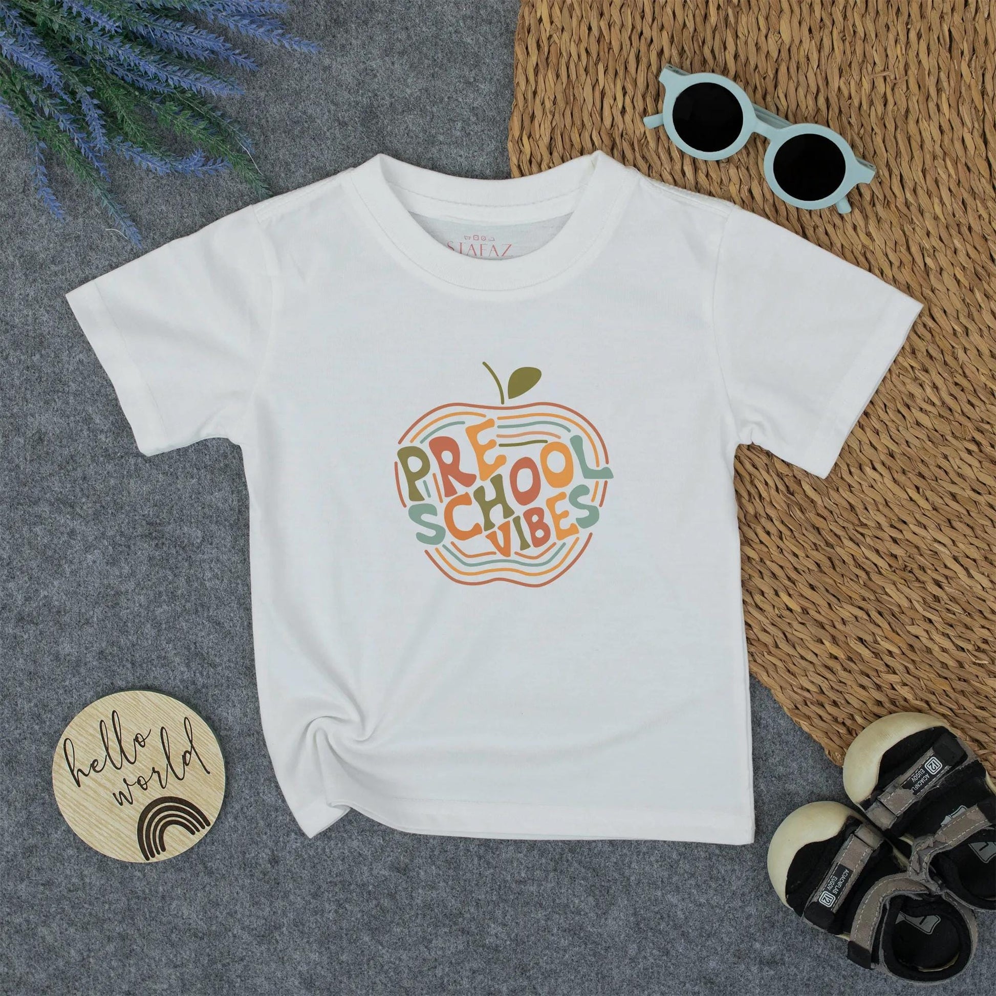 Retro Preschool Vibes Toddler Shirt - Back to School Apple Tee with Wavy Lines - Cute & Comfy for Little Learners (132 characters)