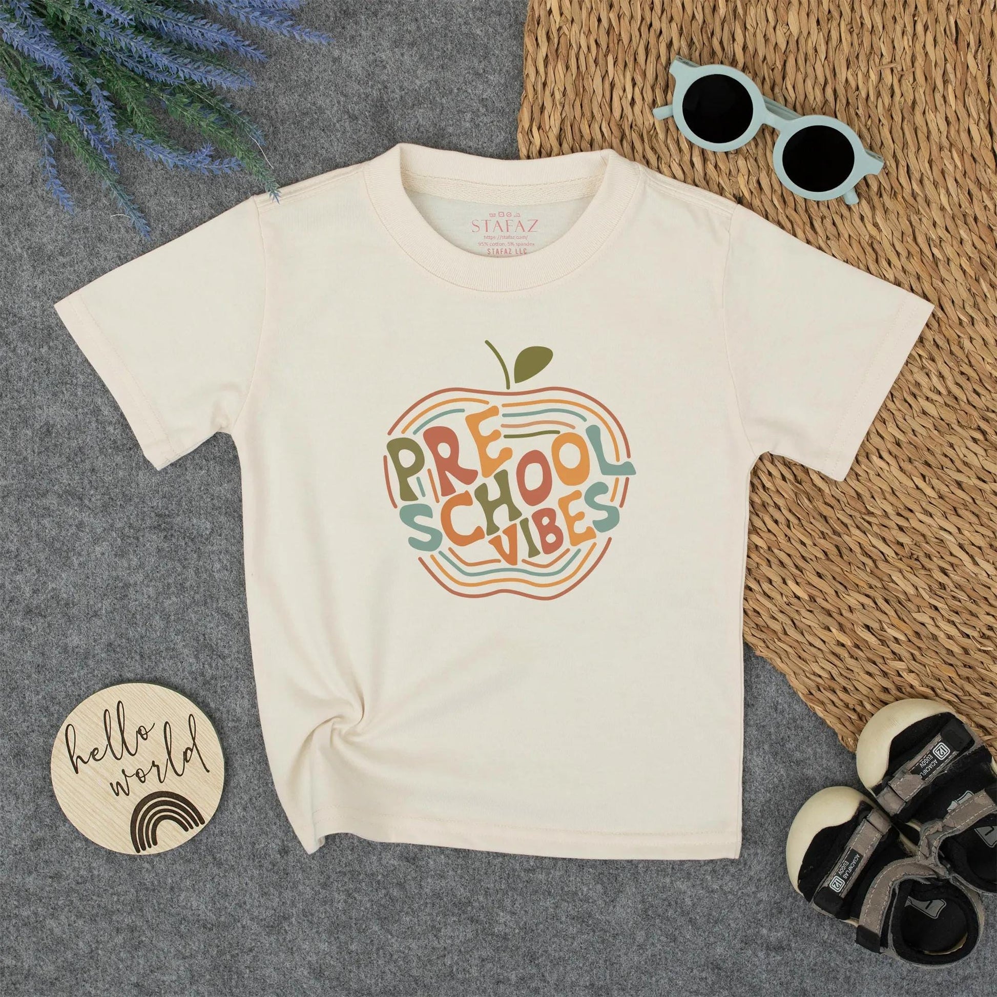 Retro Preschool Vibes Toddler Shirt - Back to School Apple Tee with Wavy Lines - Cute & Comfy for Little Learners (132 characters)