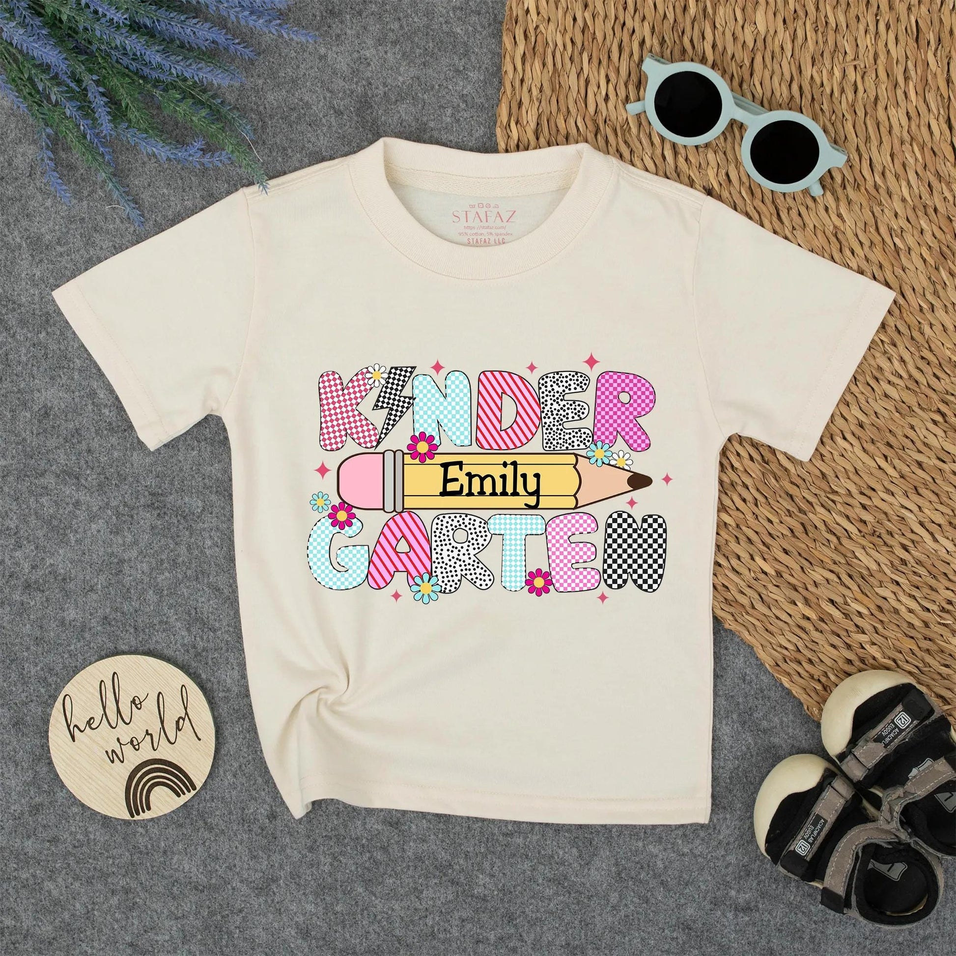 Kindergarten Girl's Custom Name Shirt - Back to School Tee with Whimsical Design - Emily's First Day Gift
